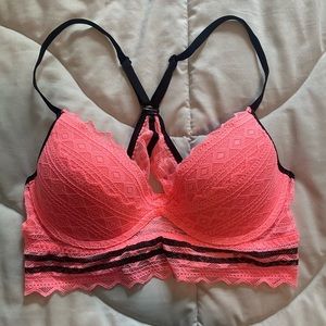 Neon Pink Racerback Bra from PINK. Lace.